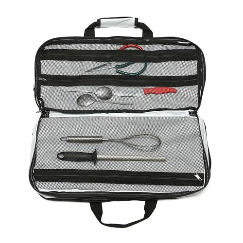 EVERPRIDE 4 Pocket - Gray - Chef Knife Bag Holds 20 Knives 4 Storage Compartments,Professional Culinary Case with Shoulder Strap, Black, Laptop/Tablet Padded Slot - Knives Not Included