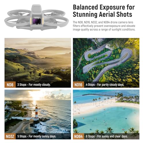 NEEWER Snap On ND&UV&CPL Filter Set Compatible with DJI Avata 2, 6 Pack UV CPL ND8 ND16 ND32 ND64 Neutral Density Filters Drone Lens Accessories, Ultra Slim Frame & Double Sided Coated HD Glass Avata2 6 Pack ND+UV+CPL