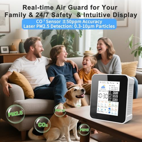 Air Quality Monitor Indoor 17-Parameter with APP Control Real-Time Display for CO2 PM2.5 PM10 Temperature Humidity 4 Sensors Alerts and Protection for Baby Rooms L