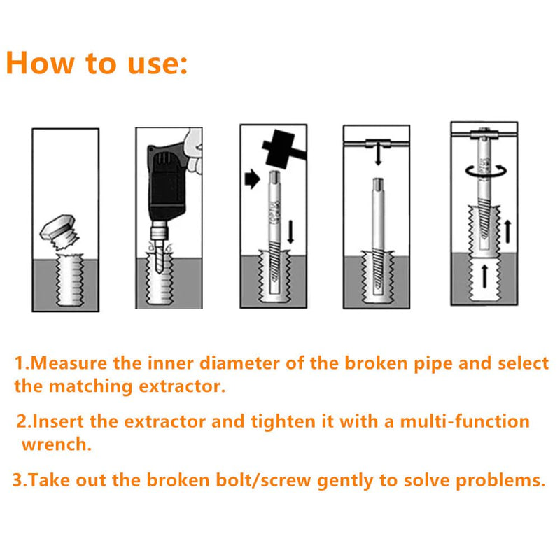[Australia - AusPower] - 6PCs Damaged Screw Extractor Kits, Chrome-vanadium Steel Stripped Screw Extractor Broken Bolt Extractors Kit, Easy Out Damaged Bolts Remover Tool 