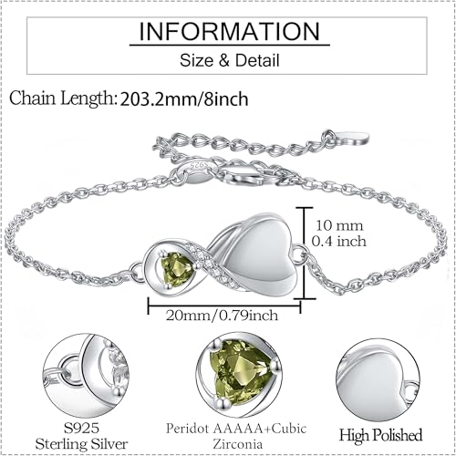 Infinity Cremation Jewelry Bracelet for Ashes for Women Peridot