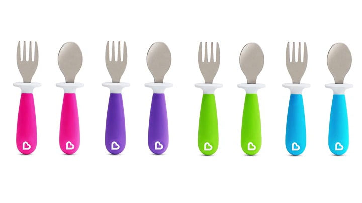 Munchkin® Silicone Scoop™ Trainer Spoons with Choke Guard for Baby Led Weaning, 4 Count, Blue/Green 1