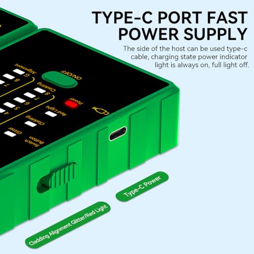 BoltBlaze green network cable tester and VFL fiber optic tool with RJ45 Ethernet cable testing ports