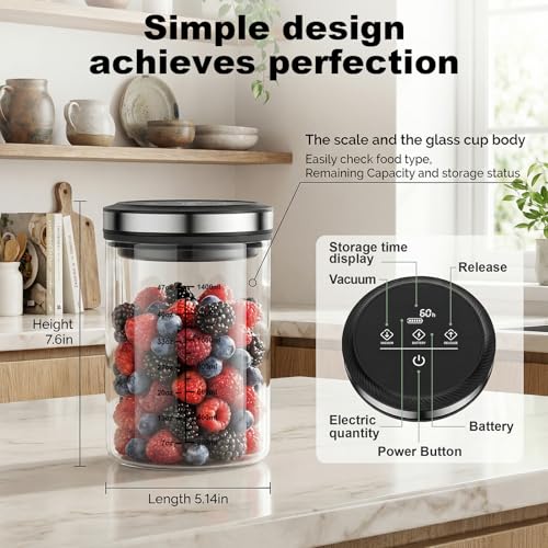 GVODE Airtight Vacuum Coffee Canister 1.6L with Time Display 1.6 liters