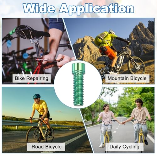 YELARXI green titanium bicycle stem bolts, 6-piece M8x25mm hex socket set