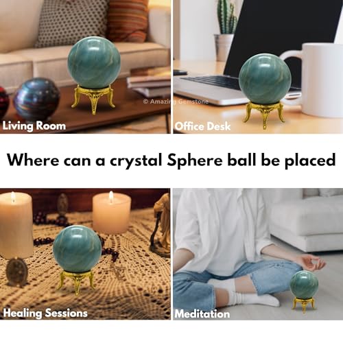 Aquamarine Crystal Ball with Stand - 2" Inches Crystal Sphere Meditation Balls for Witchcraft and Decorative Balls Aquamarine
