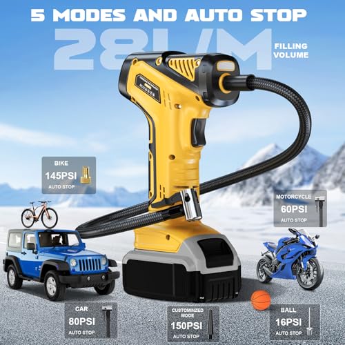Ecarke 150 PSI Cordless Tyre Inflator Compatible with Dewalt 20V Battery Yellow