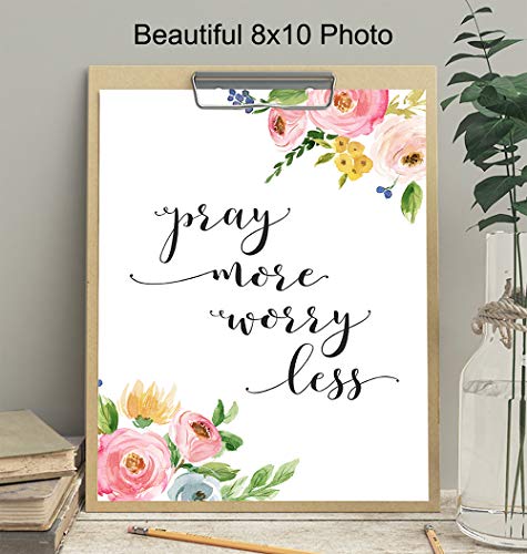 Pray More Worry Less Devotional Wall Decor - Christian Religious Gifts for Women - Inspirational Church Decorations - God Wall Decor - Bible Verse Art - Prayer Picture - Scripture Art