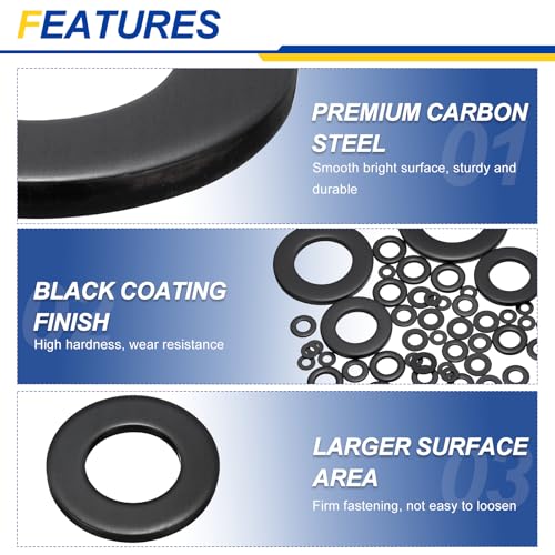 BOLTALIVON M14 carbon steel flat washers, 28mm outer diameter, 2.5mm thick, 30-piece set