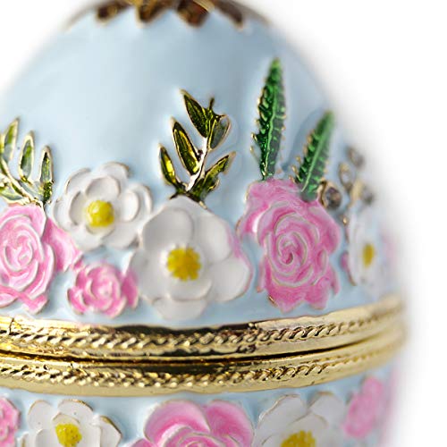 Apropos Hand- Painted Classic Vintage Style Faberge Egg with Rich Enamel and Sparkling Rhinestones Jewelry Trinket Box (Light Blue) Light Blue