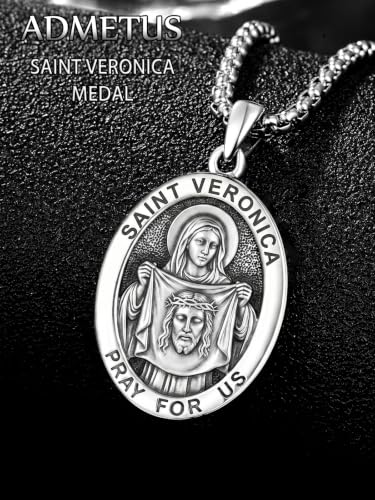 ADMETUS 925 Sterling Silver Patron Saint Necklaces 2-Medal-Saint Veronica