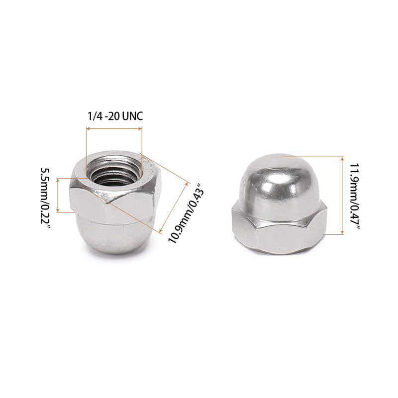 [Australia - AusPower] - 50 Pieces 1/4-20 Acorn Hex Cap Dome Head Nuts, 304 Stainless Steel 18-8, Bright Finish 