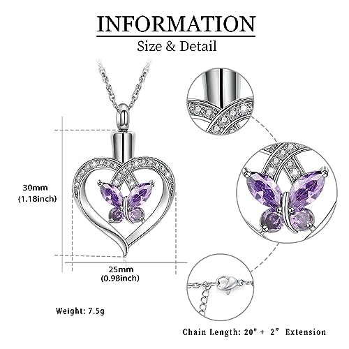 shajwo Heart Urn Necklace for Ashes for Women Silver-Purple