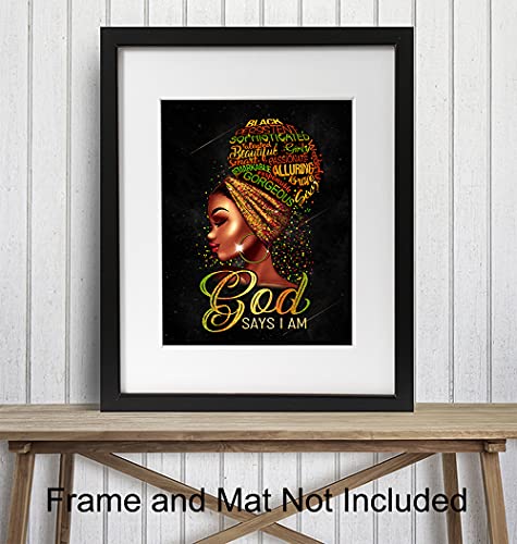African American Wall Art & Decor - Inspirational Black Wall Art for Girls - God Says You Are - Spiritual Christian Decor - Bible Verses - Religious Gifts for Women - Motivational Positive Quotes