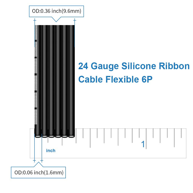 BNTECHGO 24 Gauge Silicone Ribbon Cable Flexible 6P Black 50 ft Flat Cable 24 AWG Stranded Tinned Copper Wire 24 gauge Silicone Ribbon Cable 6P 50ft 24 gauge black 6P 50 feet