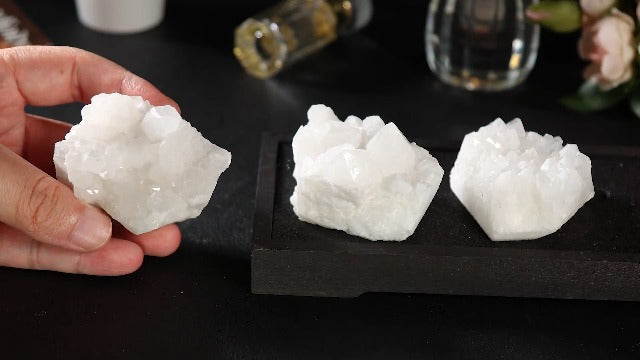 mookaitedecor Titanium Coated Natural Rock Crystal Cluster Geode Specimen Transparent White