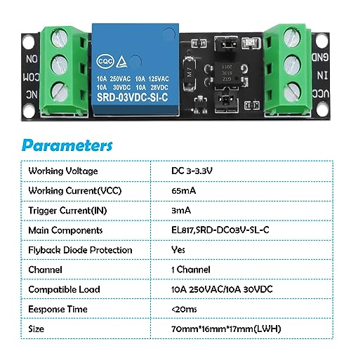 3V Relay Power Switch Board, APKLVSR 1-Channel Optocoupler Module Opto Isolation High-Level Trigger, 5 Pieces 1-Channel Relay 3V Module for IOT ESP8266 Microcontroller Development Board