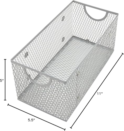 YBM HOME Kitchen Pantry Organizer Wire Basket for Shelves, Pantry, and Cabinets, Mesh Open Metal Storage Bin for Organizing Household, Office, and Laundry Supplies, 11 x 5.5 x 5 in, Pack of 2 Silver, Pack of 2