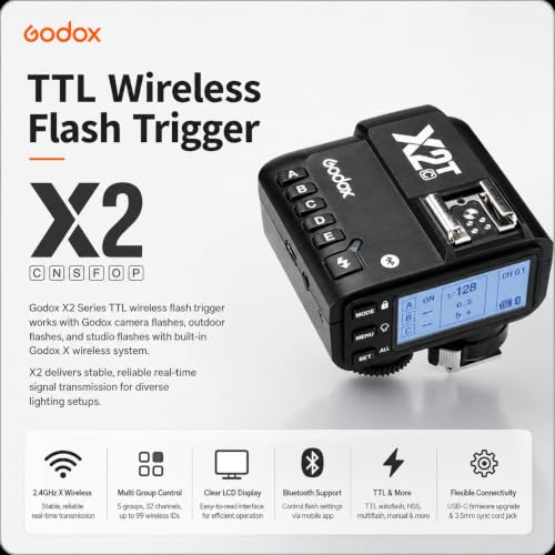 Godox X2T-C TTL Wireless Flash Trigger for Canon, 2.4G X System
