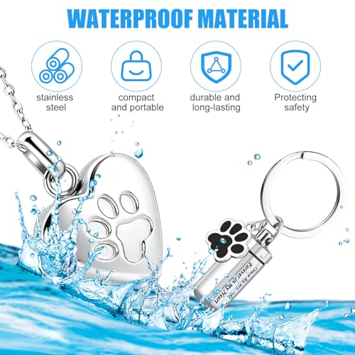 Pet Ashes Necklace with Ashes Keyring, Stainless Steel, 2PCS