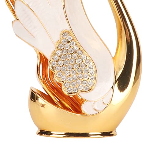 Fdit Swan Base Tableware Set, Gold Alloy Coffee Spoon Fork Holder with Rhinestones Smooth Edge Dessert Utensil Set for Bistro Bar Party (Golden White Fork)