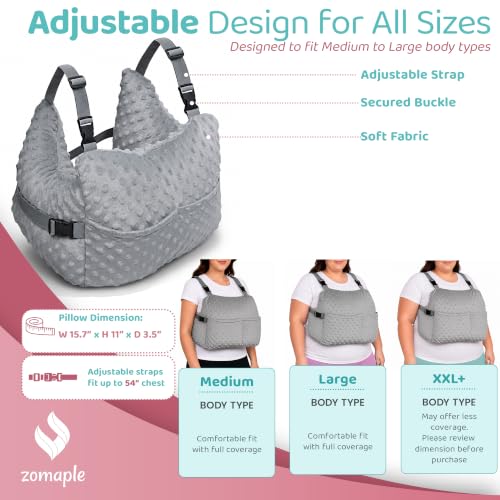 Zomaple Mastectomy Recovery Pillow + Strap, 2 Gel Pack, Seat Belt Cover & Shower Lanyard – Post-Op Essentials, Breast Augmentation/Reduction & Mastectomy Recovery Supplies – Washable Cover for Comfort Grey Regular Gelpacks