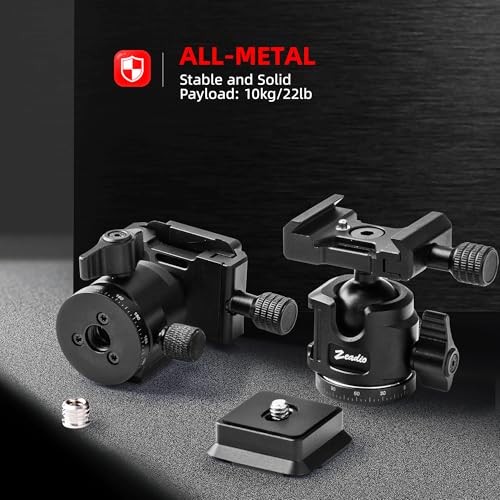 Zeadio Mini Ball Head, All Metal 360° Rotatable Panoramic Tripod Head with Arca Swiss Quick Release Plate, Compact Camera Mount for DSLR Cameras, Monopod, Tripod, Vlogging etc Arca Version