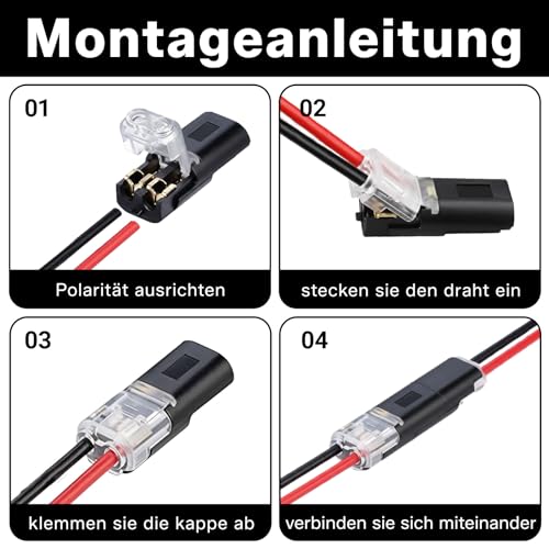 Pack of 30 2 Pin 18-22AWG Cable Connector D Fast Connection | No soldering, waterproof cable connector, 2 pin, connector for car, LED, motorcycle, mobile home, 12/24 V applications d small 2 pin (30)