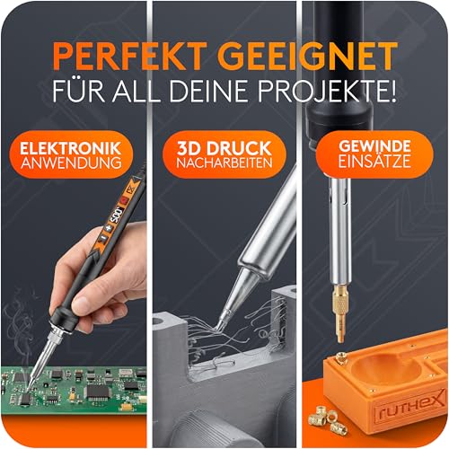 ruthex 900M Soldering Iron 90W with LED Display, Temperature Adjustable 150-500°C | Fast-heating soldering iron with stand, auto-sleep function, LED temperature display, soldering gun for 3D printing applications