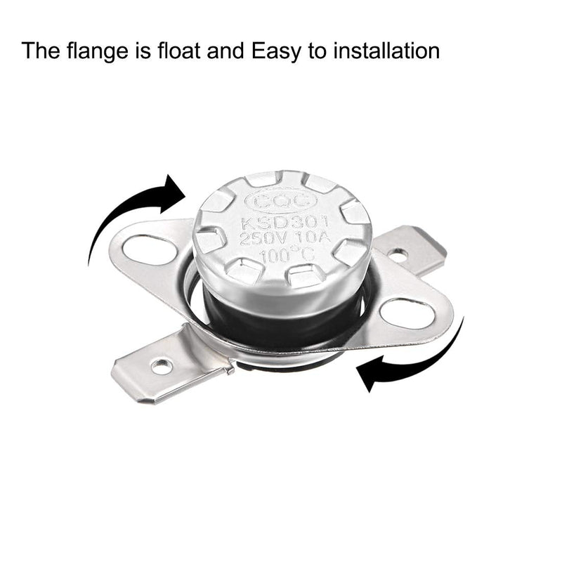 [Australia - AusPower] - uxcell KSD301 Thermostat 100°C/212°F 10A Normally Open N.O Adjust Snap Disc Temperature Switch 2pcs,Bakelite Material 2 100 Degree 
