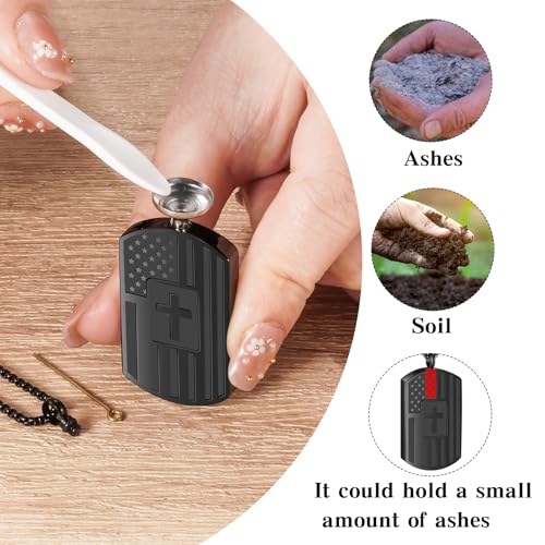 Flag Cross Urn Necklace for Ashes for Men Women Cremation Jewelry Black