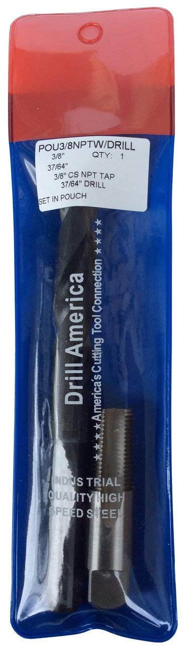 [Australia - AusPower] - Drill America - POU3/8NPTW/DRILL 3/8" Carbon Steel NPT Pipe Tap and 37/64" High Speed Steel Drill Bit Set, POU Series 3/8" NPT 3/8" NPT Tap - 37/64" Drill 