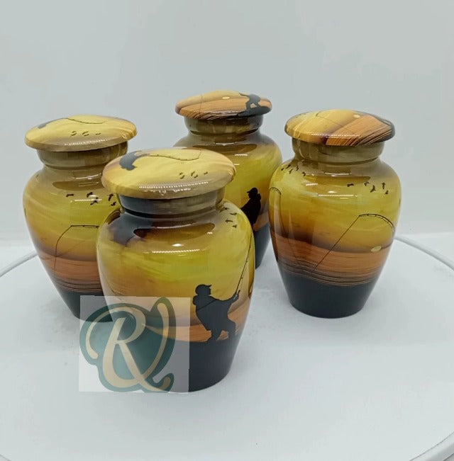 UR Keepsake Urn Set of 4- Decorative Fishing Catching Cremation Urn for Human Ashes with Velvet Box & 4 Velvet Bag-Mini Keepsake Urn - Affordable Urn (3 cu.in x 4pcs) (1)