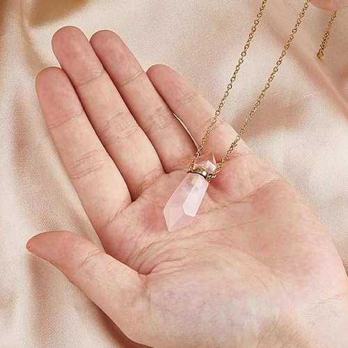 Cremation Jewelry Urn Necklaces for Ashes for Women Men, Natural Crystal Stone Memorial Keepsake Pendant Urn Locket for Human Ashes Holder Pink