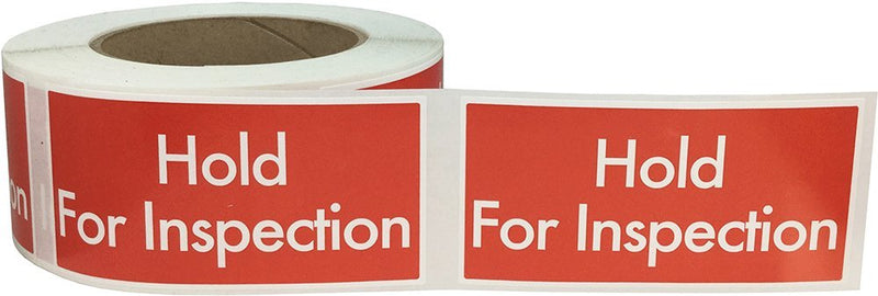 Hold for Inspection Labels – 2 x 4 Inch Red with White Text Semi-Gloss Adhesive Stickers, 500 Total Labels Per Roll for Quality Control, Shipping, and Inventory Management – Made in the USA