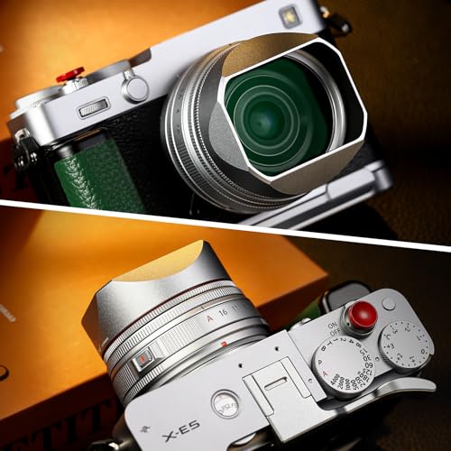 Haoge Squaret Metal Lens Hood for Fujifilm XF23mm F2.8 on XE5 Cemera Body kit Fujinon XF27mmF2.8 R WR Lense 39mm Screw-in Hood Silver,with Metal Cap