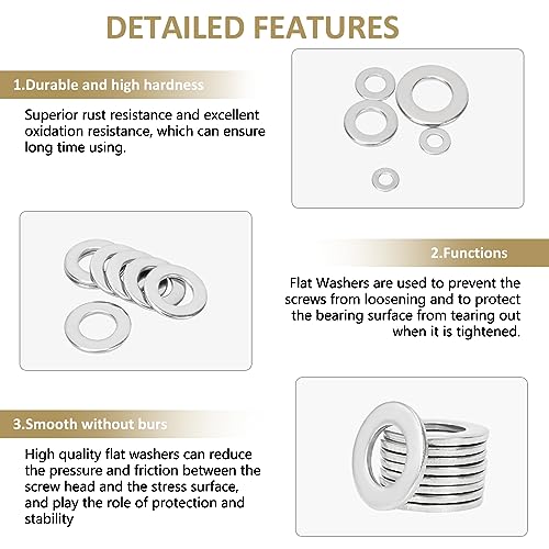 Kindroufly 304 stainless steel flat and fender washers assortment kit in 8 sizes, including lock washers