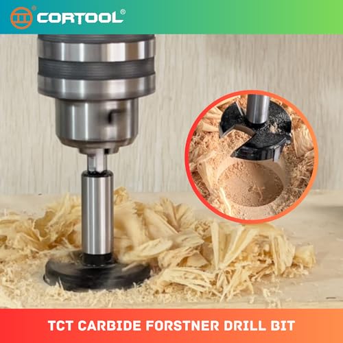 Cortool 4-inch triple-flute carbide-tipped Forstner drill bit for woodworking and hinge hole cutting