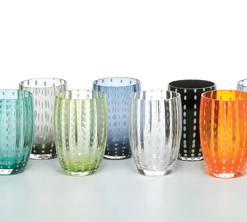 Zafferano Perle Tumbler, Glass, 11oz, Set of 2, Aquamarine