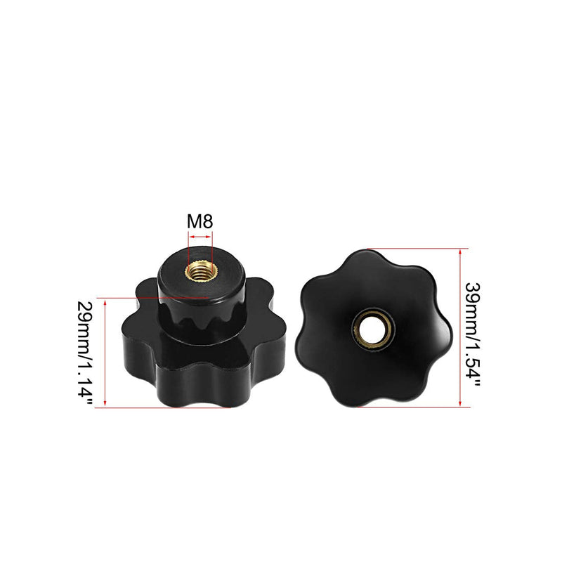 [Australia - AusPower] - uxcell 2 Pcs Star Knob Grip Handle M8 Diameter 39mm Brass Insert Female Thread Black M8 x 39mm 