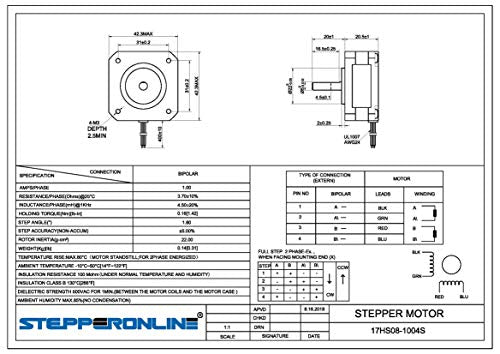 STEPPERONLINE Nema 17 Stepper Motor Bipolar 1A 13Ncm Stepper Motor 42 x 20 mm 4 Wires for Extruder 3D Printer CNC Robot