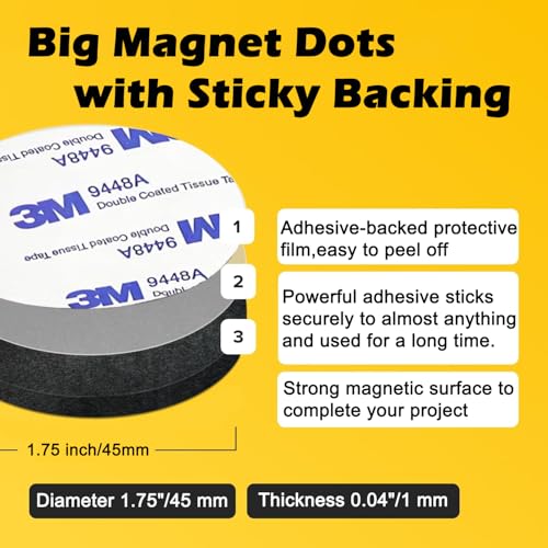 FINEZAHS 20-pack round magnetic adhesive dots, 45mm white self-adhesive magnets for crafts, whiteboards, and fridges