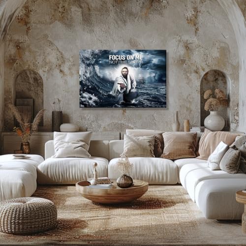 Christian Wall Art Focus On Me Not The Storm Jesus Hand Canvas Print God poster for Church Bedroom Modern Home Decor 16x24inch Unframed style-3 16"L x 24"W Unframed