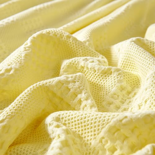 LGYKUMEG 100% Cotton Knitted Throw Blanket 60×79 inch,Lightweight Washed Cotton Blanket - Cotton Breathable All-Season Knit Throw Blankets for Bed and Couch. Yellow