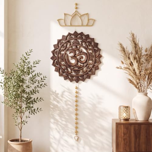 RattanView Wooden Om Wall Decor Hanging Art Bronze Om Round Decoration
