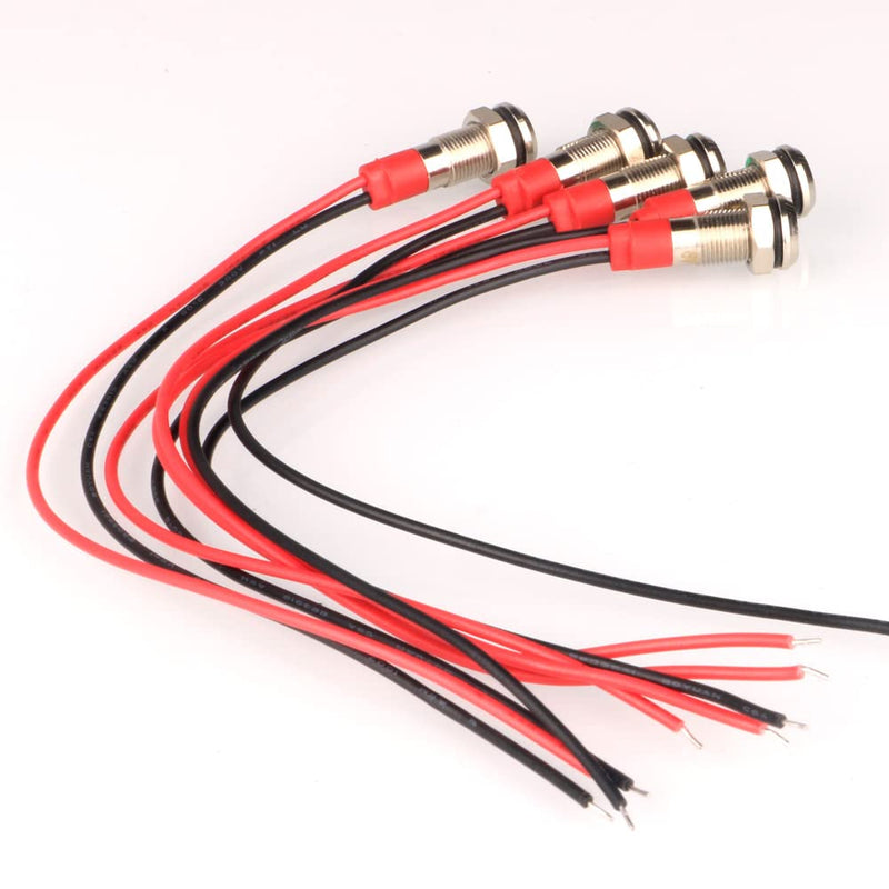 [Australia - AusPower] - 6mm 3V-4.5V-5V-6V-7.5V-9VDC Waterproof Signal Lamp with Wire, LED Metal Indicator Light Energy Saving(5pcs x Red LED) 