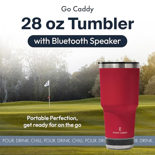 Vibe Tumbler with Bluetooth Speaker, Insulated Stainless Steel Travel Cup with Lid, Hot and Cold Drink Cup, Removable Speaker with Microphone, Portable Music Tumbler, 28 oz, Red