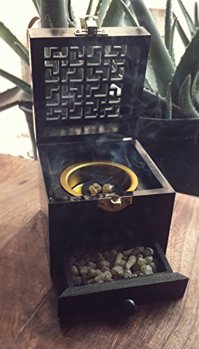 Nazareth Store Black Wood Incense Burner Charcoal Natural Box Distiller Resin Incense Holder Aromatherapy Fragrance Ornament