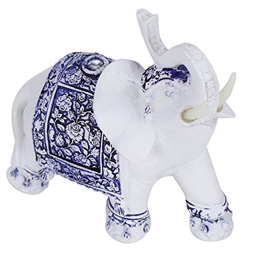 Lucky Elephant Statue,Elegant Statue Feng Shui Golden Sculpture Wealth Lucky Elephant Figurine with Trunk Facing Upwards,Feng Shui Elephant (Blue and White Porcelain Large Size Blue and white porcelain large size: (Supplier