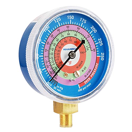 MEASUREMAN refrigeration pressure gauge kit with 2-3/4-inch blue and red dials, 1/8-inch NPT lower mounts